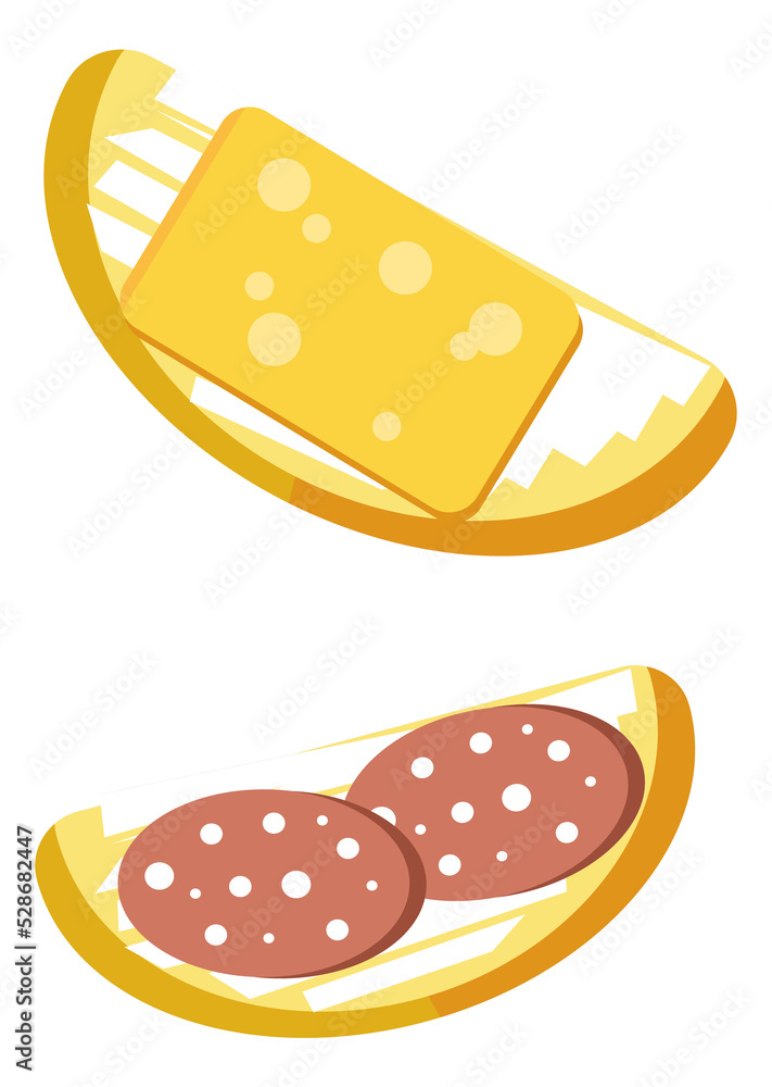 Sandwiches with cheese and salami. Fast food snack Sandwiches with cheese and salami. Fast food snack