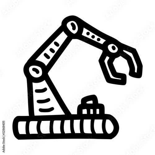 claw robot machine construction lineart vector illustration icon design with doodle hand drawn style