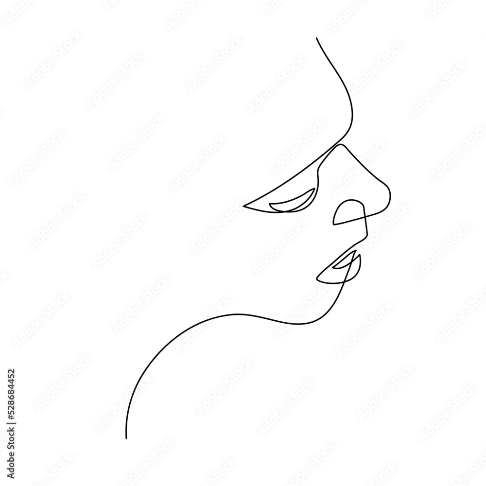 Obraz premium Continuous line drawing of Portrait of a Beautiful Woman's face. The Concept of Skin Beauty Care for young female models. Fashion beauty model with a white background. Vector