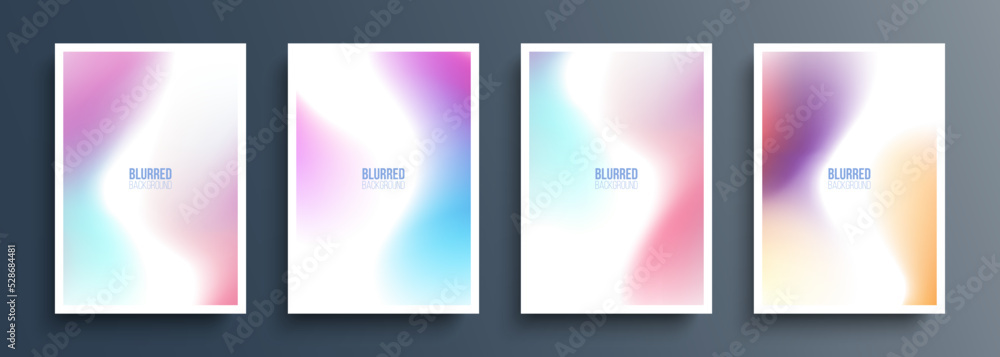 Set of blurred backgrounds with light soft color gradient for your creative graphic design. Defocused covers templates collection. Vector illustration.