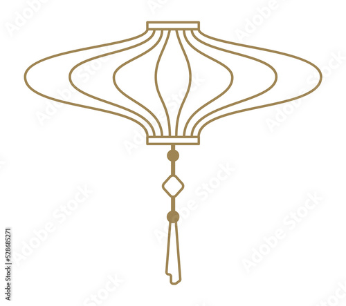 Chinese lantern. Golden lamp with pendant in linear style