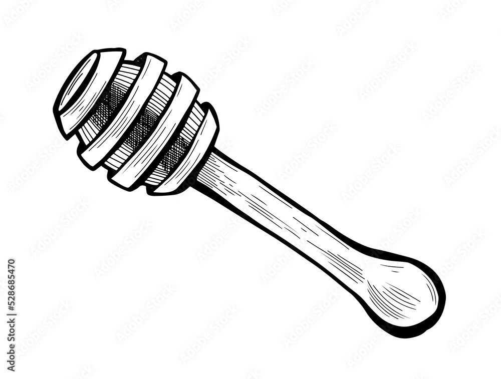 Vector sketch illustration of honey spoon, wooden dipper vector drawing