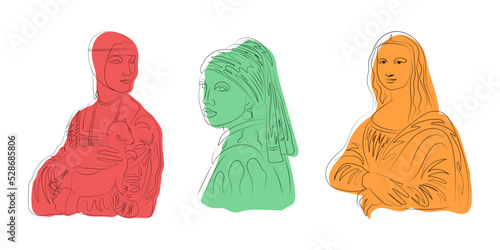 Renaissance women set, Mona Lisa, girl with pearl earring, lady with ermine