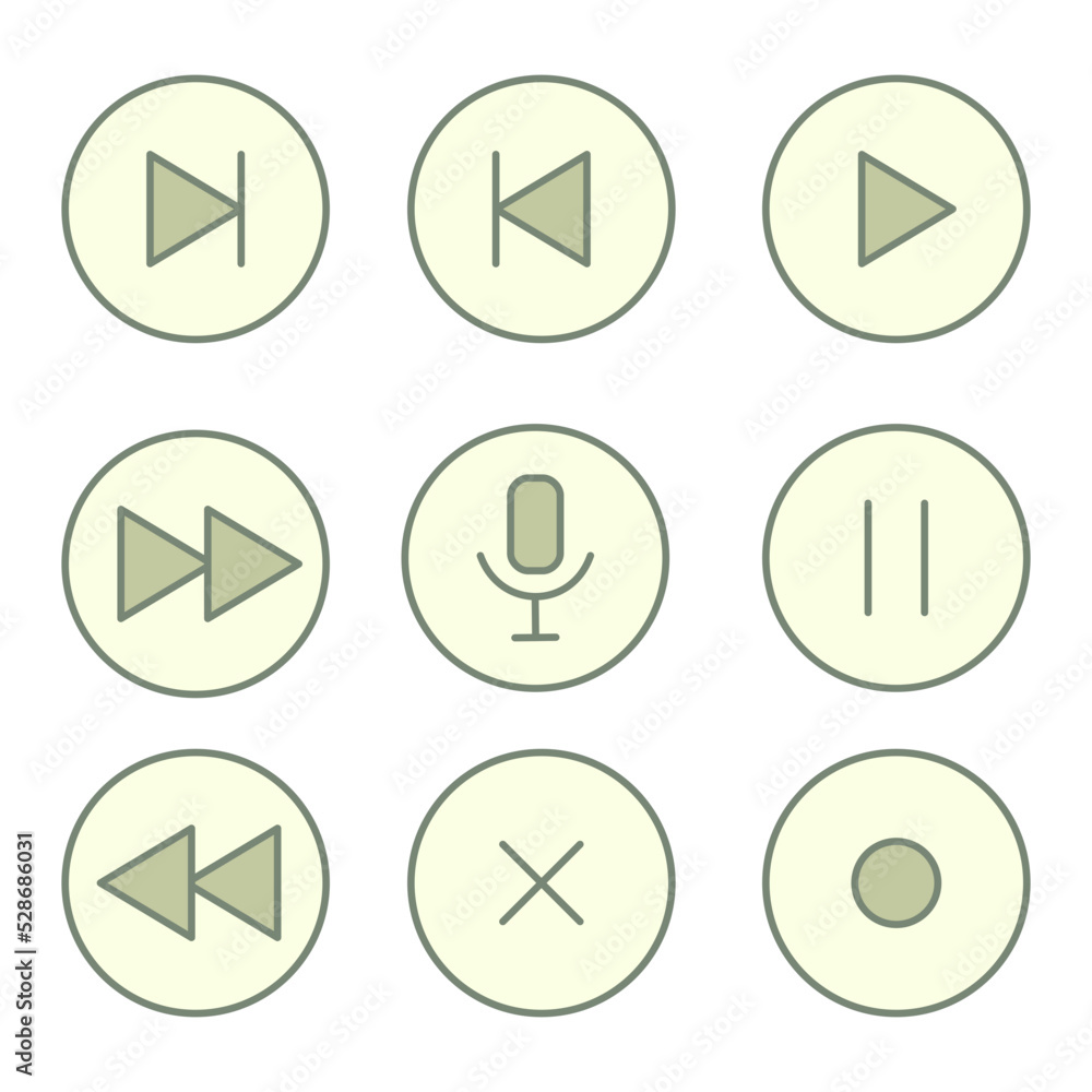 Set of media player buttons
