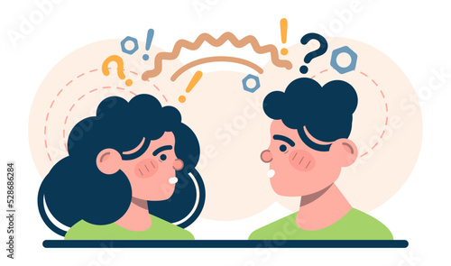 Thinking process. Character full of thoughts searching for an answer