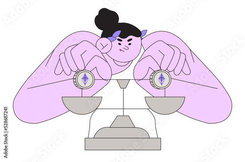 Crypto Coins, character trading NFT non fungible token for crypto art ethereum based in blockchain technology and disruptive monetization in collectibles market. Vector illustration for website, ui.