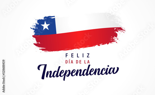 Feliz Dia de la Independencia, translation from spanish: Happy Independence Day Chile. Watercolor vector flag and text. Chilean celebration