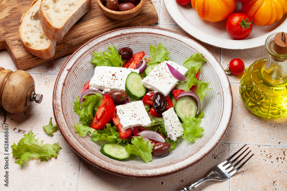 Greek salad with vegetables and feta cheese