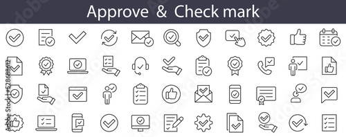 Approve thin line icons. Checkmark icon. Approved, Check symbol vector illustration