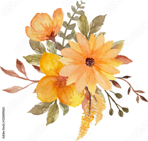 Orange Watercolor Floral Bouquet