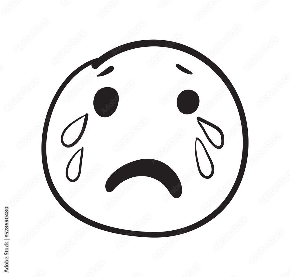 Doodle crying emoji. Sad feelings, cry contour vector illustration Doodle crying emoji. Sad feelings, cry contour vector illustration
