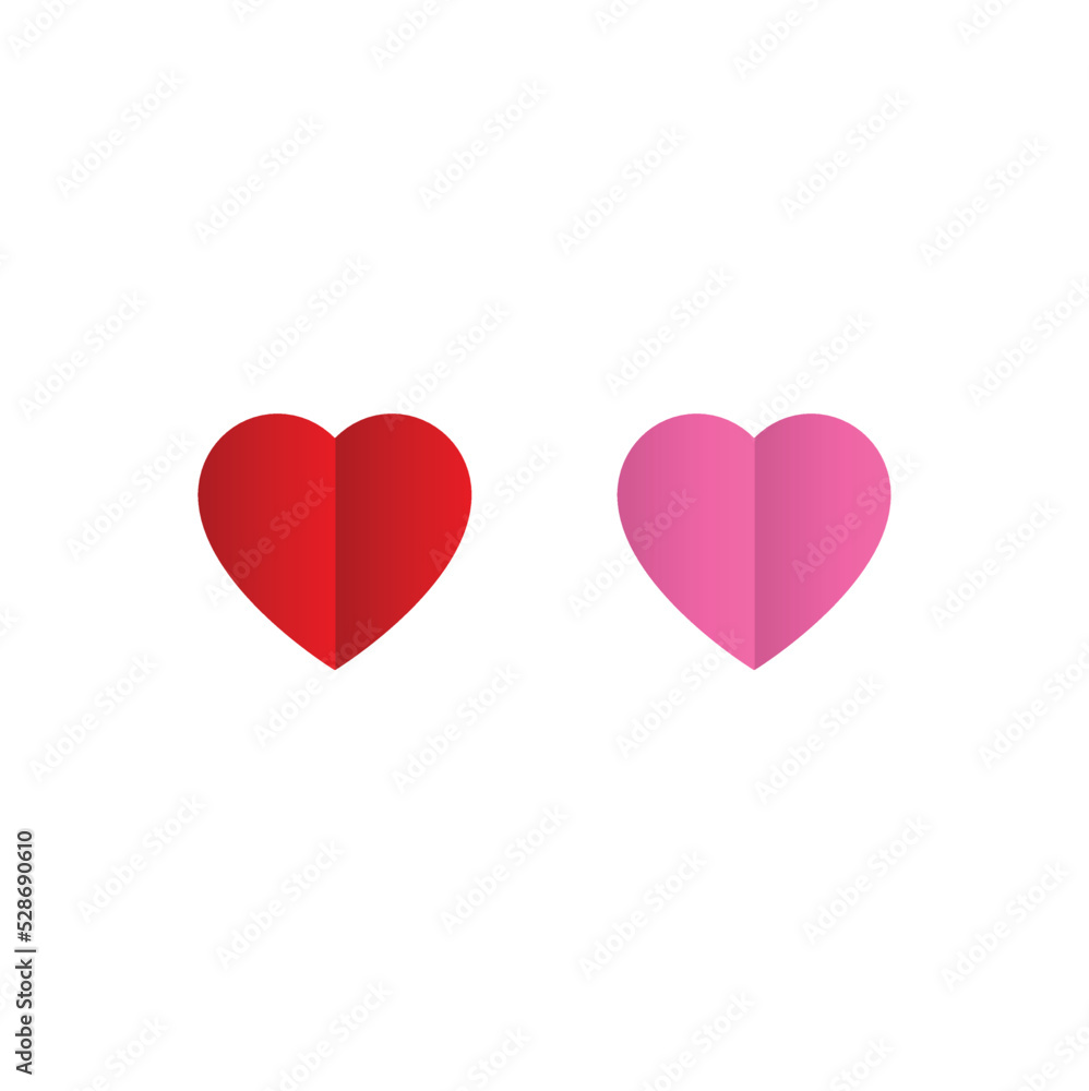 Set of two hearts, pink and red. Love sticker design. Vector illustration.