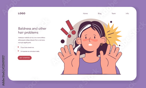 Premature graying of hair web banner or landing page. Anxious woman