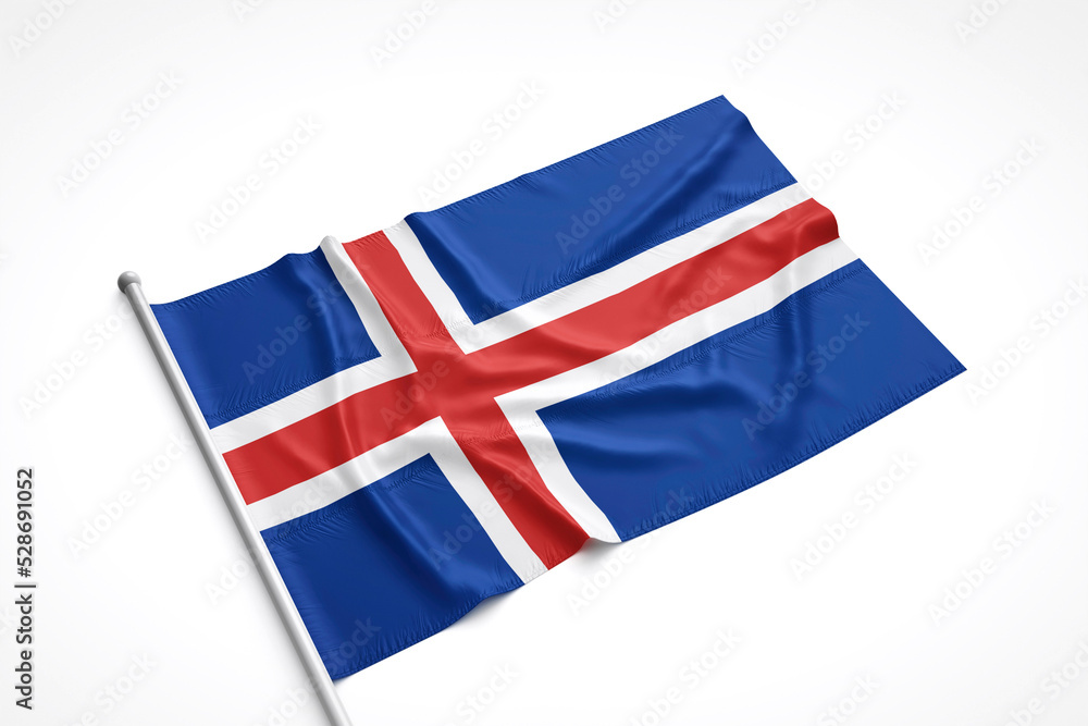 Fototapeta premium Iceland Flag is Laying on a White Surface