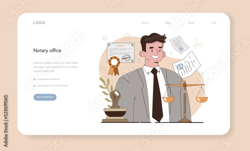 Notary service web banner or landing page. Professional lawyer