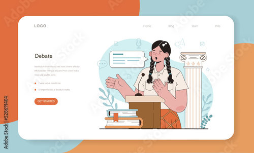 Rhetoric school class web banner or landing page. Students training