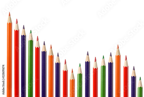 Business graph illustrating decrease made up of colored pencils