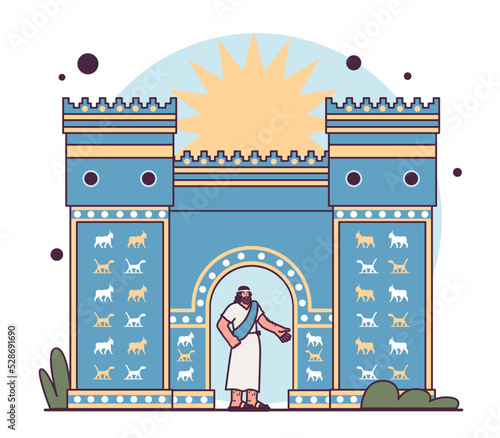 First civilization origin. Ancient Sumerian culture. Ishtar gate in Mesopotamia