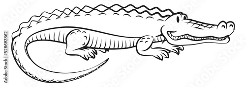 Alligator drawing. Hand drawn crocodile. Funny animal