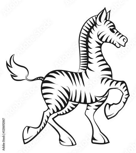 Funny zebra. Walking striped african horse drawing