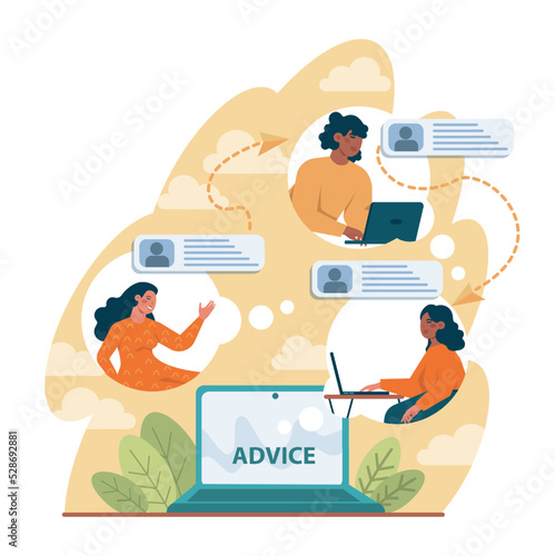 Advice concept. Character or employee giving or taking a piece of advice
