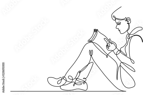 Continuous line Man sitting reading a book