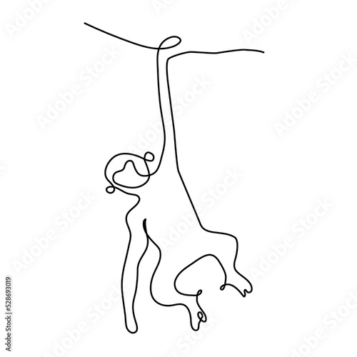 Continuous line monkeys hanging trees