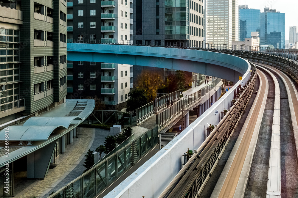 Fototapeta premium Transport overpasses roads and railway tracks in Tokyo city, Japan
