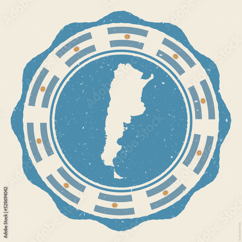 Argentina vintage sign. Grunge round logo with a map and flags of Argentina. Attractive vector illustration.