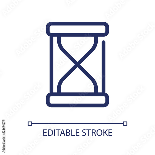 Hourglass pixel perfect linear ui icon. Time-measuring device. Sand glass clock. Timekeeping. GUI, UX design. Outline isolated user interface element for app and web. Editable stroke. Arial font used