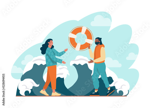 Support concept. Character help each other in solving problems.