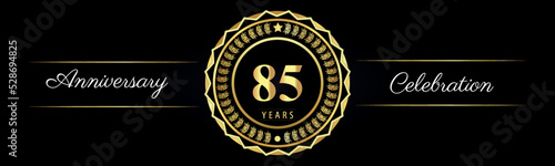 Wallpaper Mural 85 years anniversary celebration logotype with gold star frames, number, and flowers on black background. Premium design for marriage, banner, event party, happy birthday, greetings card, jubilee. Torontodigital.ca