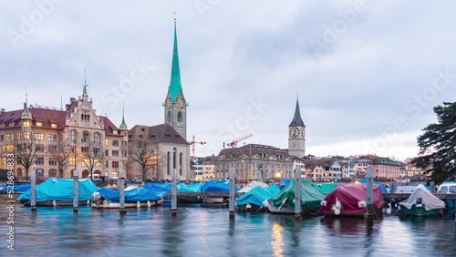 Zurich cityscape Day to Night Time Lapse