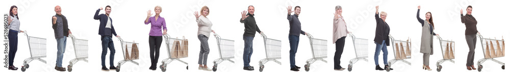 group of people with cart isolated on white group of people with cart isolated on white