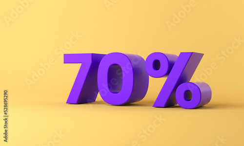 70 percent 3d illustration percentage rendered purple on yellow background