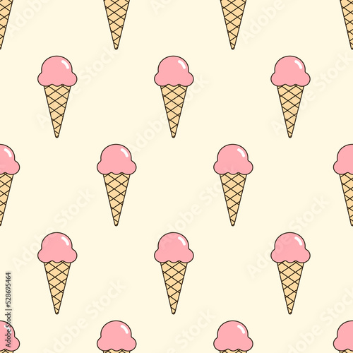 Seamless vector pattern with abstract ice cream cone. 90s and y2k vibes funky dessert background. Vintage nostalgia texture for design and print