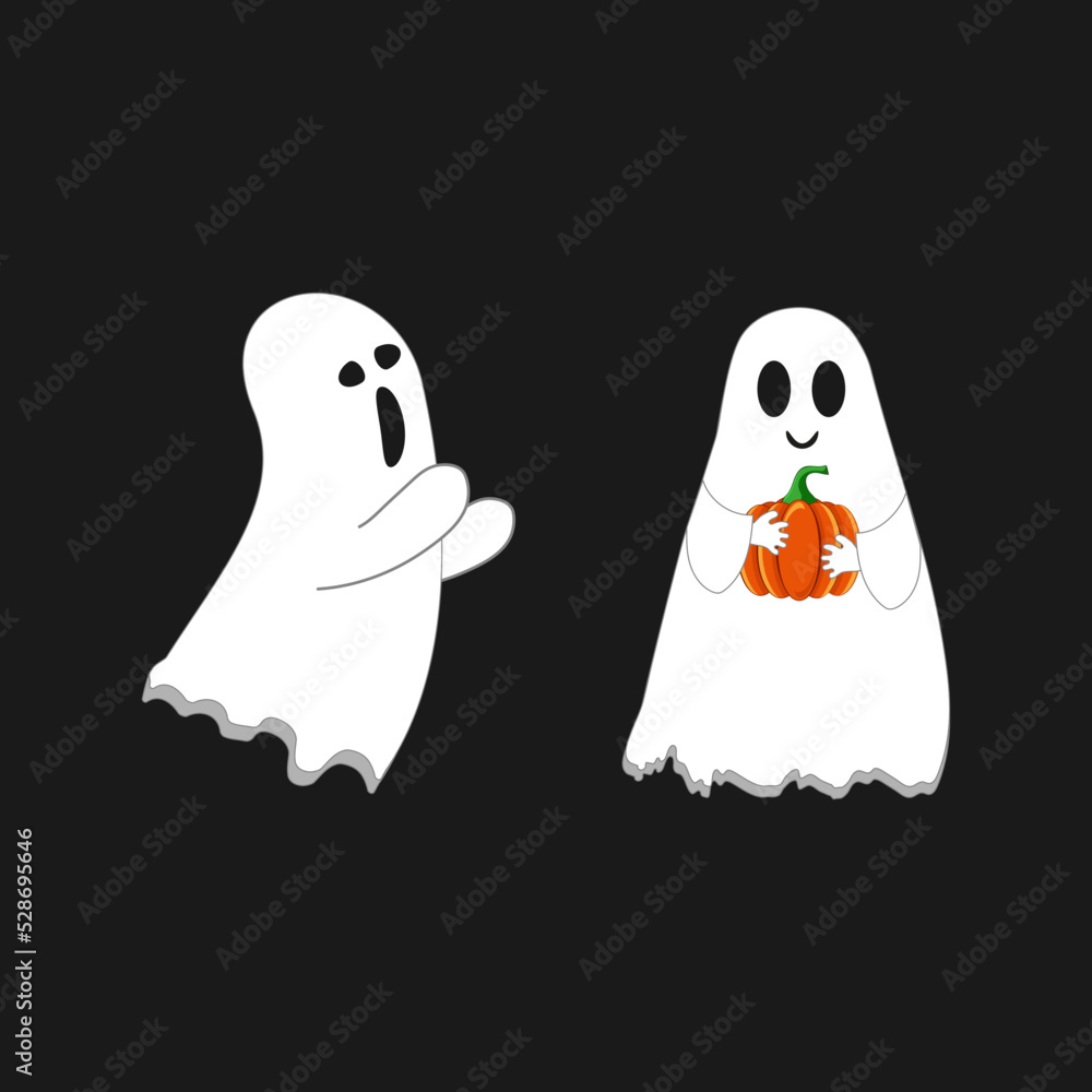Vector illustration on the theme of the holiday Halloween. Two spirits with a pumpkin on a dark background. Vector illustration on the theme of the holiday Halloween. Two spirits with a pumpkin on a dark background.