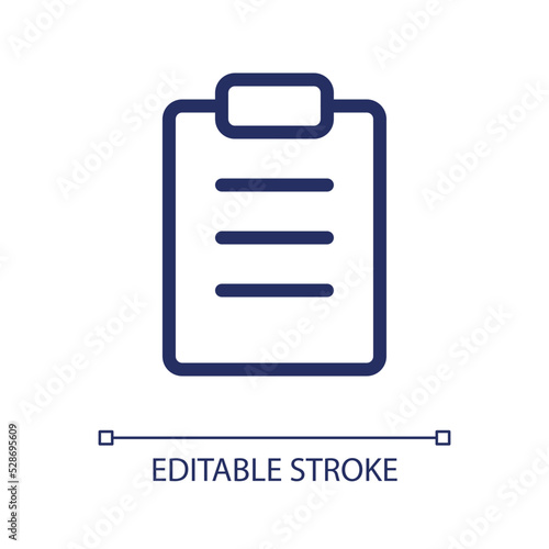 Filled tablet pixel perfect linear ui icon. Handwriting notes. Collecting patient data. GUI, UX design. Outline isolated user interface element for app and web. Editable stroke. Arial font used © bsd studio