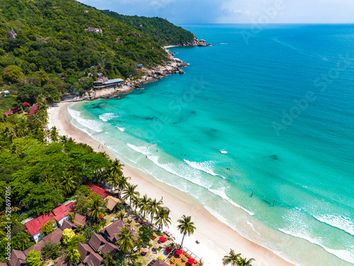 Aerial view of Haad Rin beach or Hat Rin in Ko Pha Ngan, Thailand photo