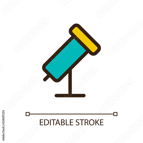 Telescope pixel perfect RGB color ui icon. Astronomy club. Stargazing program. Simple filled line element. GUI, UX design for mobile app. Vector isolated pictogram. Editable stroke. Arial font used