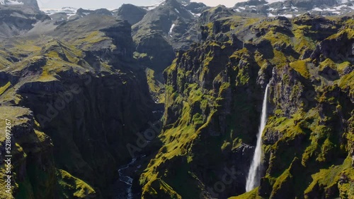 Aerial View of Majestic Mulagljufur Canyon. Unique Nature of Southern Iceland