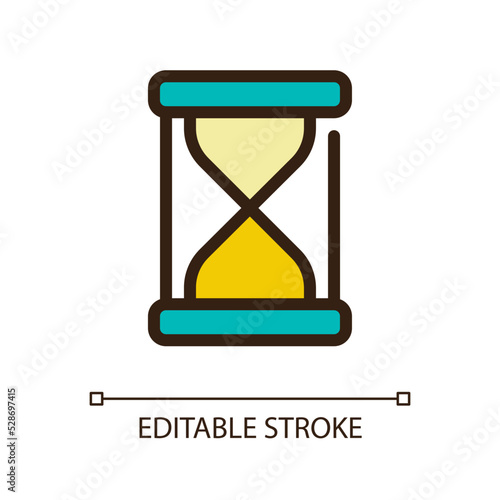 Hourglass pixel perfect RGB color ui icon. Time-measuring device. Sand glass. Simple filled line element. GUI, UX design for mobile app. Vector isolated pictogram. Editable stroke. Arial font used