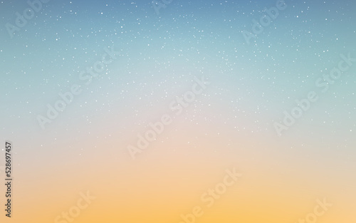 Sunset sky. Evening light with stars. Yellow and blue sky gradient. Abstract blurred background. Realistic sunlight for poster, banner or web. Vector illustration