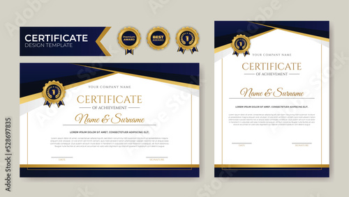 Flat business gold and blue elegant certificate design