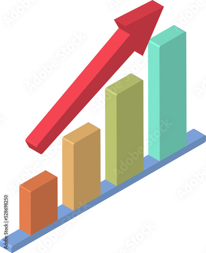 3d icon growing bar chart with rising arrow isometric right