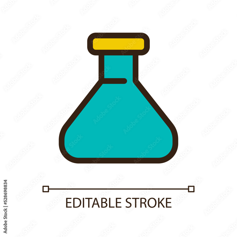 Erlenmeyer flask pixel perfect RGB color ui icon. Chemistry glassware. Simple filled line element. GUI, UX design for mobile app. Vector isolated pictogram. Editable stroke. Arial font used Erlenmeyer flask pixel perfect RGB color ui icon. Chemistry glassware. Simple filled line element. GUI, UX design for mobile app. Vector isolated pictogram. Editable stroke. Arial font used