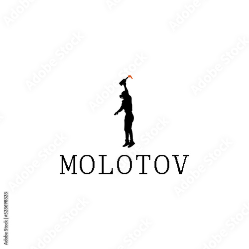 Silhouette Man Holding Molotov Cocktail Symbol Logo Design