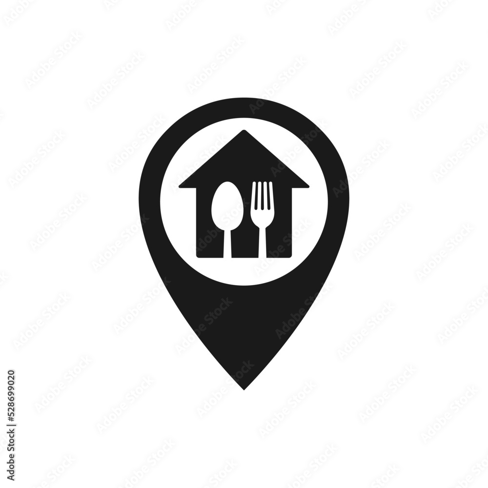 Restaurant location pin pointer icon flat style isolated on white background. Vector illustration
