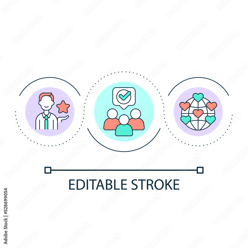 Influencer audience loop concept icon. Users opinion and feedback. Content consumers abstract idea thin line illustration. Isolated outline drawing. Editable stroke. Arial font used Influencer audience loop concept icon. Users opinion and feedback. Content consumers abstract idea thin line illustration. Isolated outline drawing. Editable stroke. Arial font used