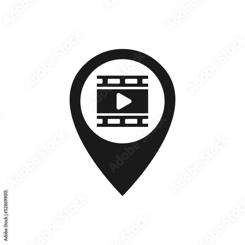 Cinema location pin pointer icon flat style isolated on white background. Vector illustration